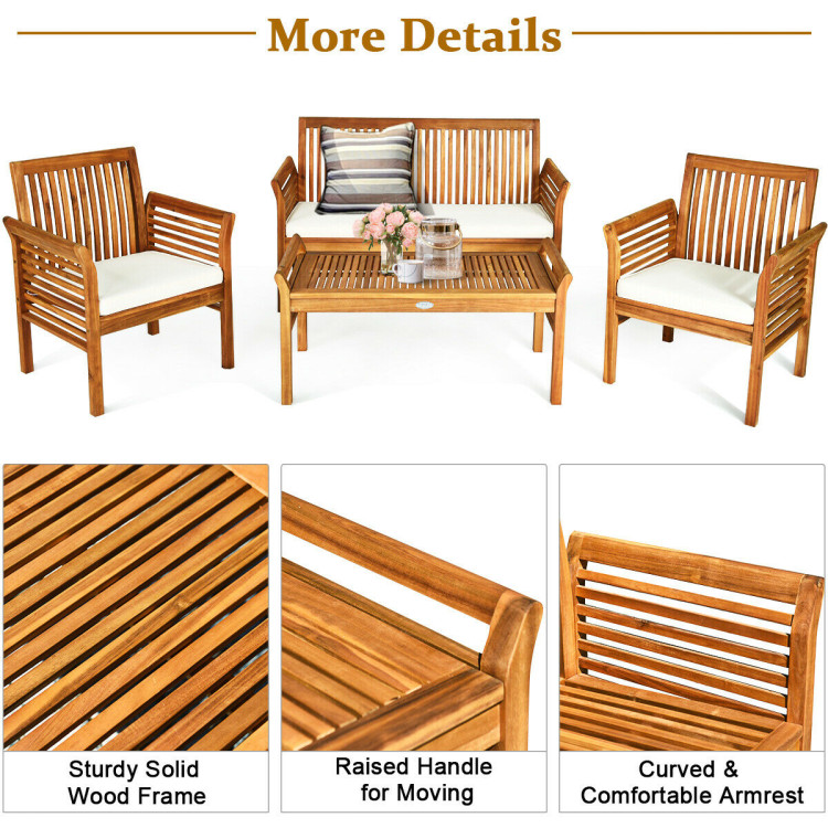 4 Pieces Outdoor Acacia Wood Sofa Furniture Set - Image 9
