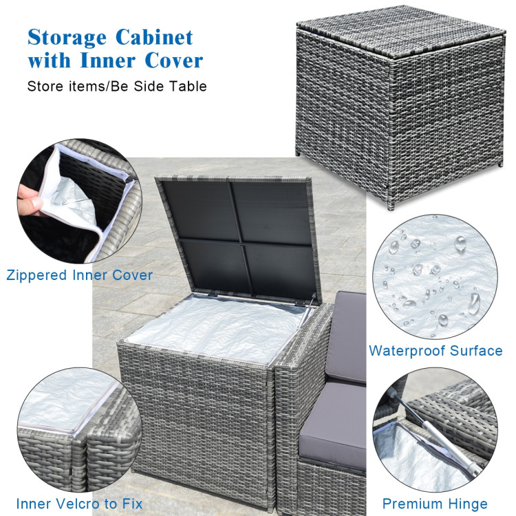 8 Pieces Wicker Sofa Rattan Dining Set Patio Furniture with Storage Table - Image 7