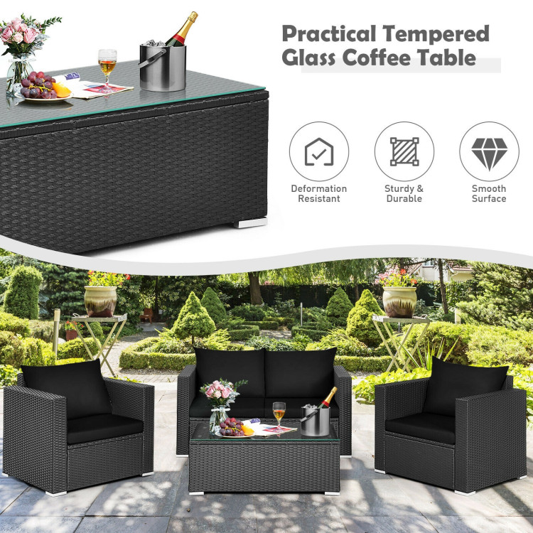 4 Pieces Patio Rattan Conversation Set with Padded Cushions - Image 8