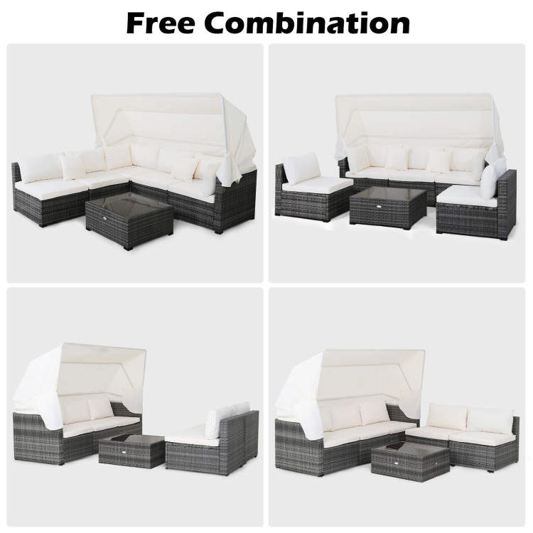 6 Pieces Patio Rattan Furniture Set with Retractable Canopy - Image 10