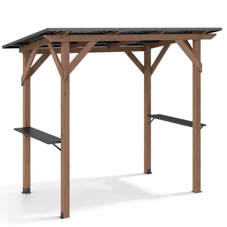 8.6 FT x 5 FT Grill Gazebo Cedar Wood BBQ Gazebo with 2 Side Serving Shelves