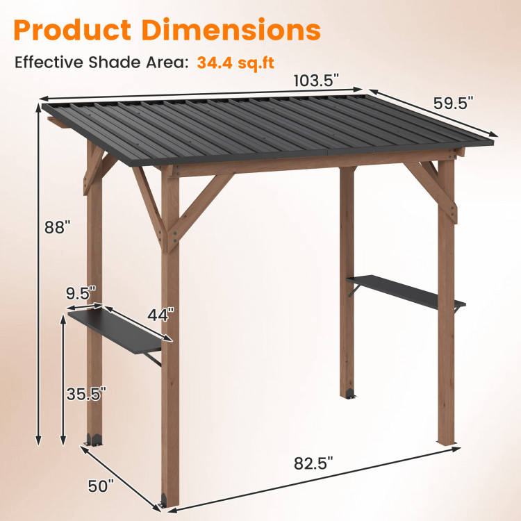 8.6 FT x 5 FT Grill Gazebo Cedar Wood BBQ Gazebo with 2 Side Serving Shelves - Image 5