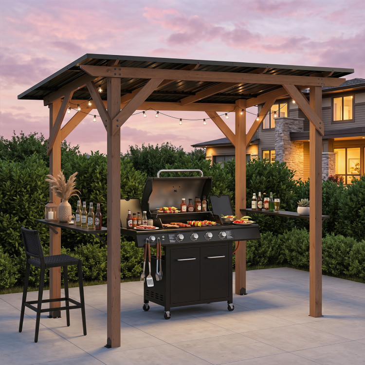 8.6 FT x 5 FT Grill Gazebo Cedar Wood BBQ Gazebo with 2 Side Serving Shelves - Image 6