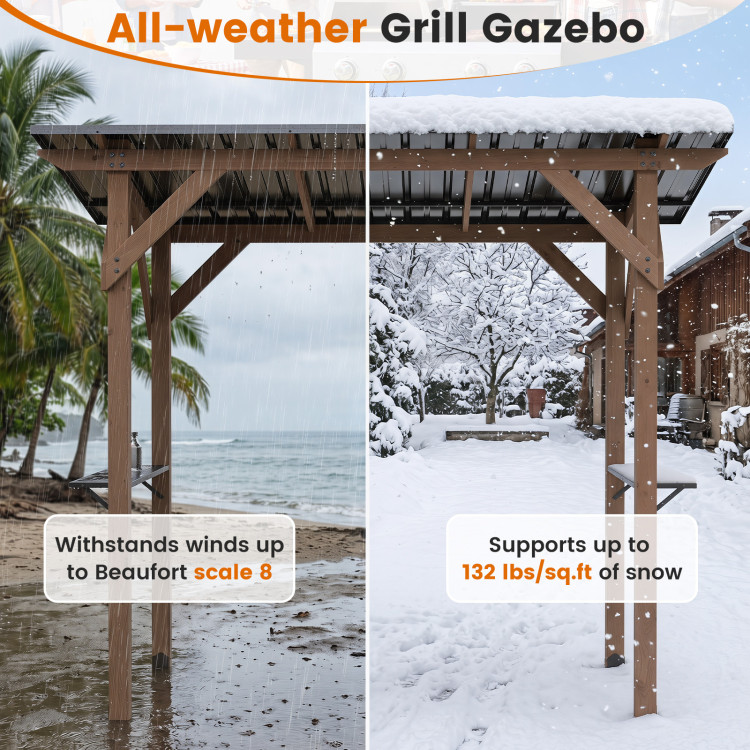 8.6 FT x 5 FT Grill Gazebo Cedar Wood BBQ Gazebo with 2 Side Serving Shelves - Image 7