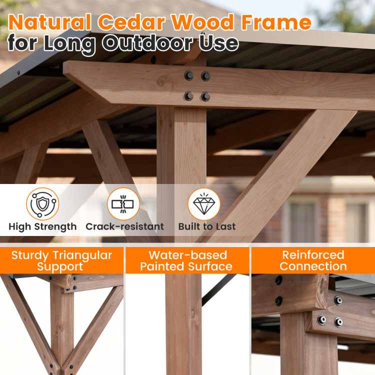 8.6 FT x 5 FT Grill Gazebo Cedar Wood BBQ Gazebo with 2 Side Serving Shelves - Image 9