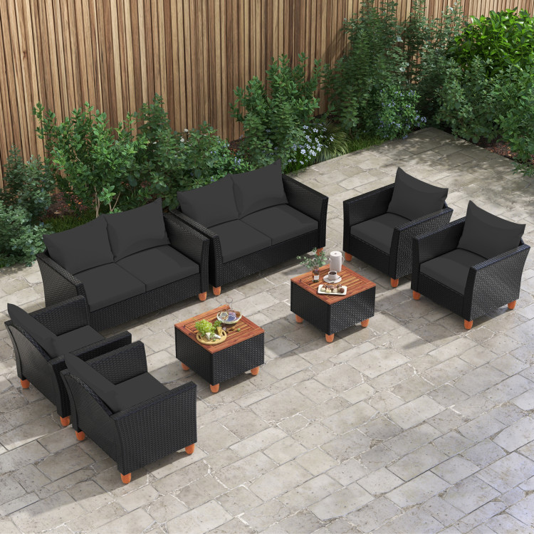 8 Pieces Outdoor Conversation Set with Storage Coffee Table - Image 2