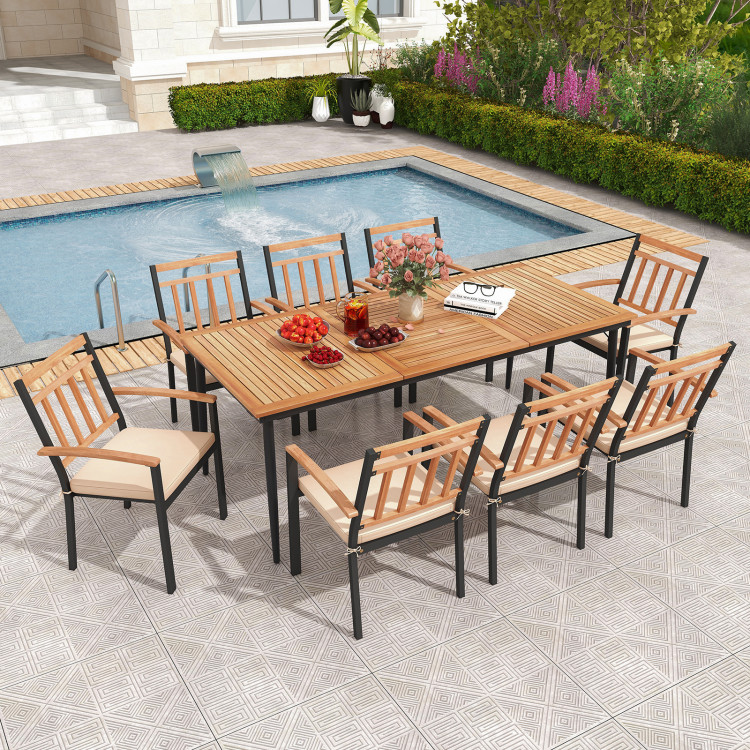 9-Piece Patio Dining Set with 8 Wooden Armchairs - Image 3