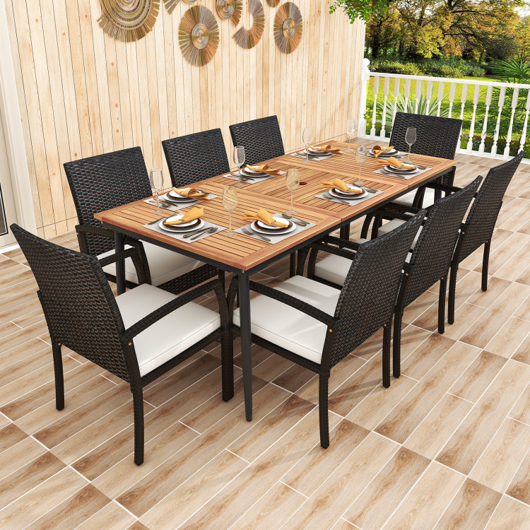 9-Piece Patio Dining Set with Umbrella Hole and 8 Rattan-woven Dining Chairs with Seat Cushions - Image 2