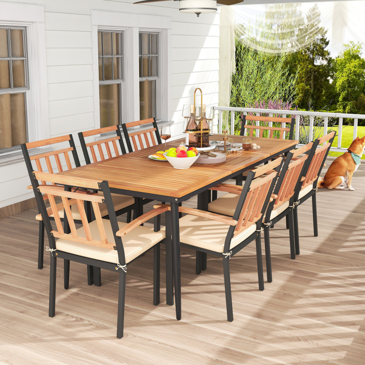 9-Piece Patio Dining Set with 8 Wooden Armchairs - Image 2