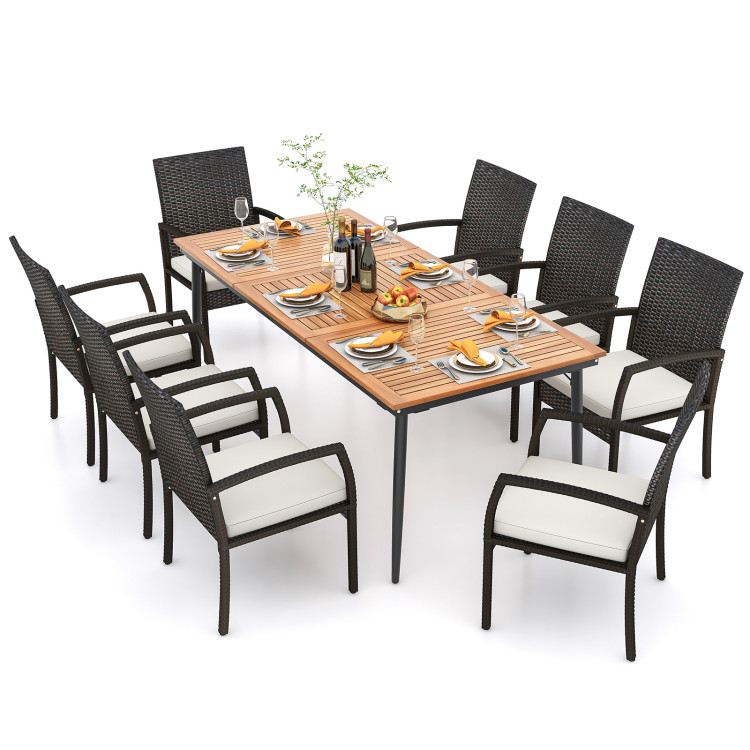 9-Piece Patio Dining Set with Umbrella Hole and 8 Rattan-woven Dining Chairs with Seat Cushions - Image 4