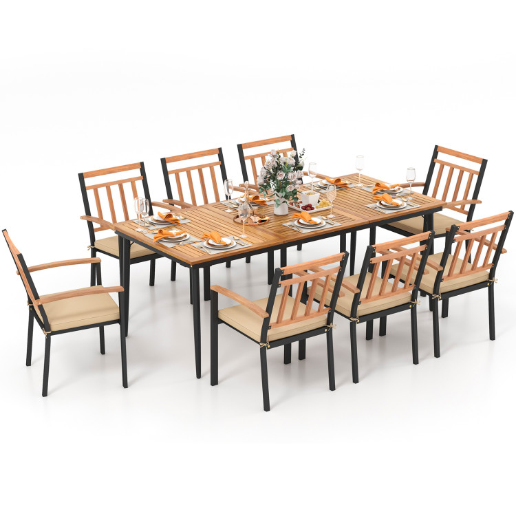 9-Piece Patio Dining Set with 8 Wooden Armchairs - Image 4