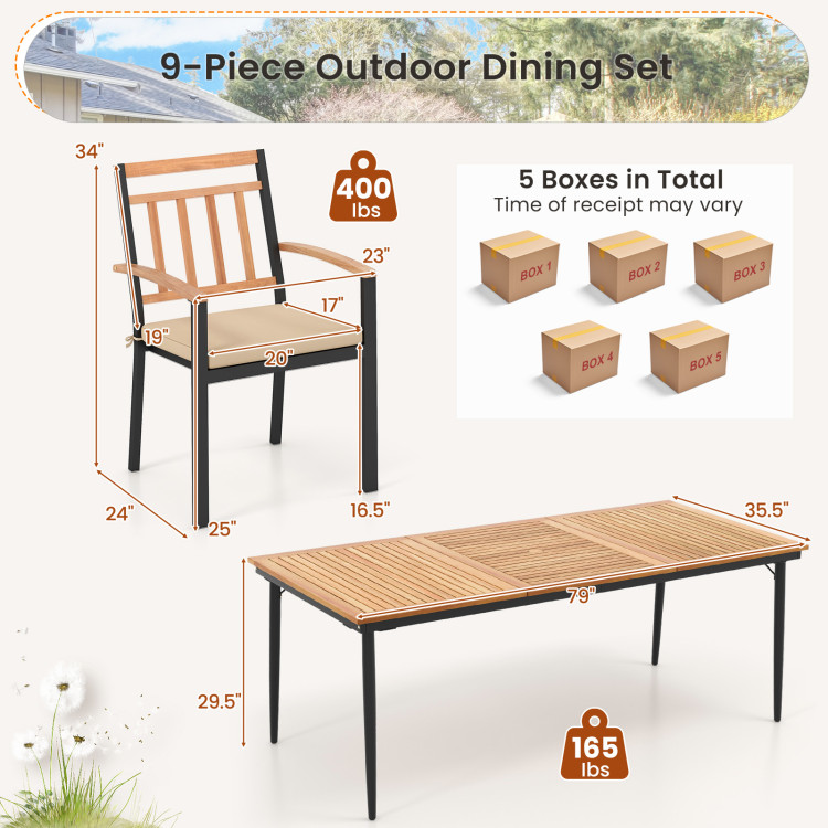 9-Piece Patio Dining Set with 8 Wooden Armchairs - Image 5