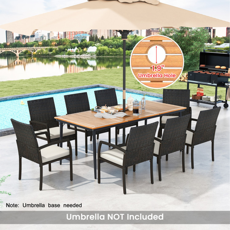 9-Piece Patio Dining Set with Umbrella Hole and 8 Rattan-woven Dining Chairs with Seat Cushions - Image 6