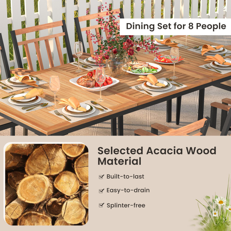9-Piece Patio Dining Set with 8 Wooden Armchairs - Image 6