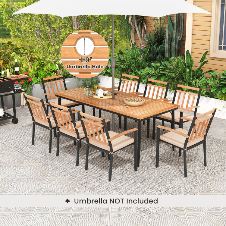 9-Piece Patio Dining Set with 8 Wooden Armchairs - Image 7