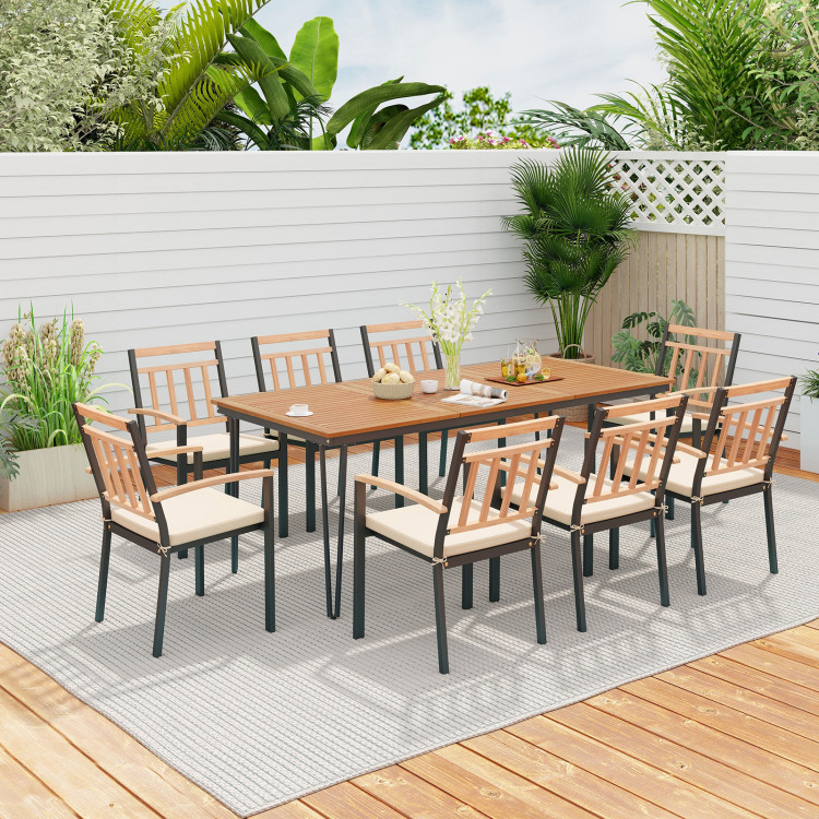 9-Piece Patio Dining Set 35.5 Inch Acacia Wood Table with Umbrella Hole and 24-Inch Wide Chairs - Image 2