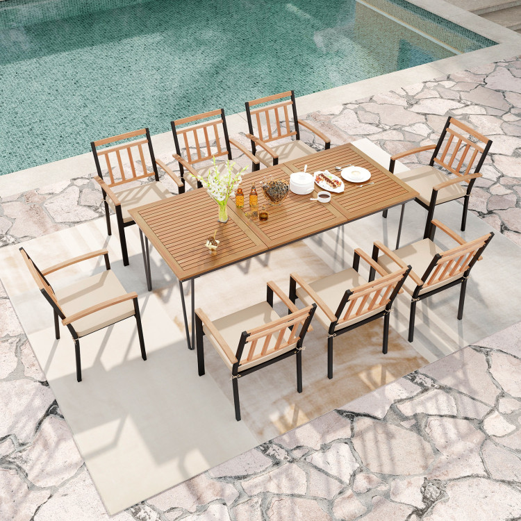 9-Piece Patio Dining Set 35.5 Inch Acacia Wood Table with Umbrella Hole and 24-Inch Wide Chairs - Image 3