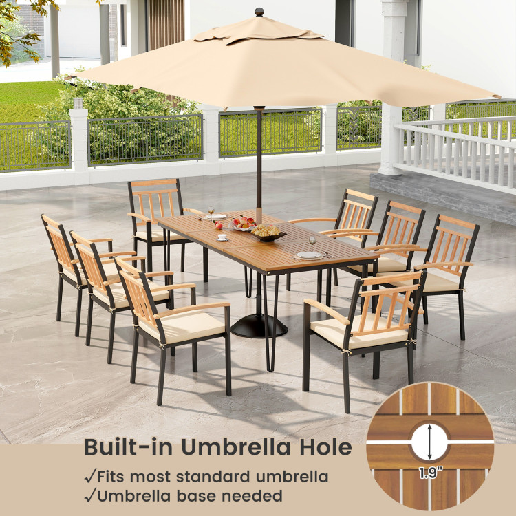 9-Piece Patio Dining Set 35.5 Inch Acacia Wood Table with Umbrella Hole and 24-Inch Wide Chairs - Image 7