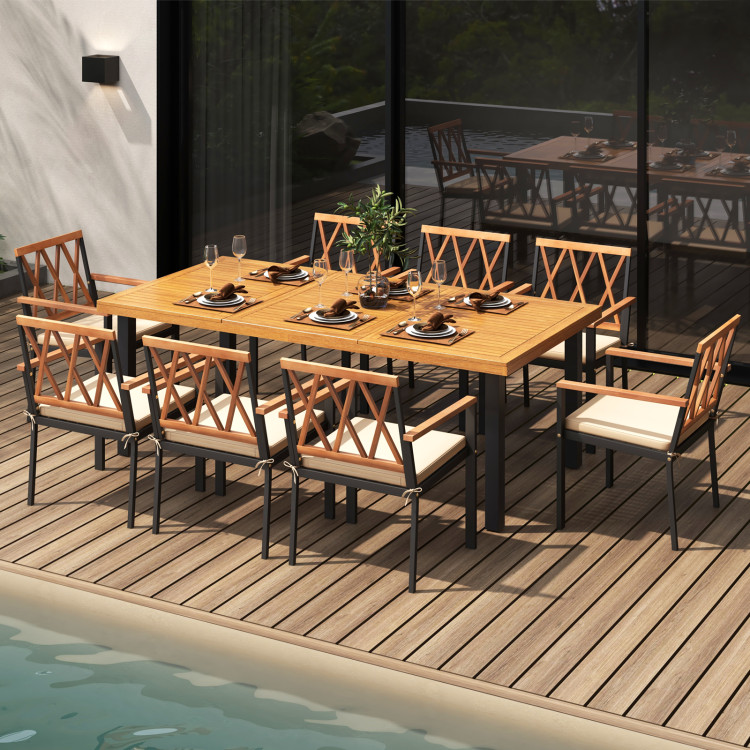 9 Pieces Patio Dining Set 39.5 Inch Acacia Wood Table with Umbrella Hole and 22.5-Inch Wide Chairs - Image 2