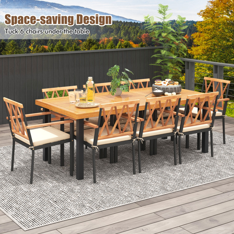 9 Pieces Patio Dining Set 39.5 Inch Acacia Wood Table with Umbrella Hole and 22.5-Inch Wide Chairs - Image 3