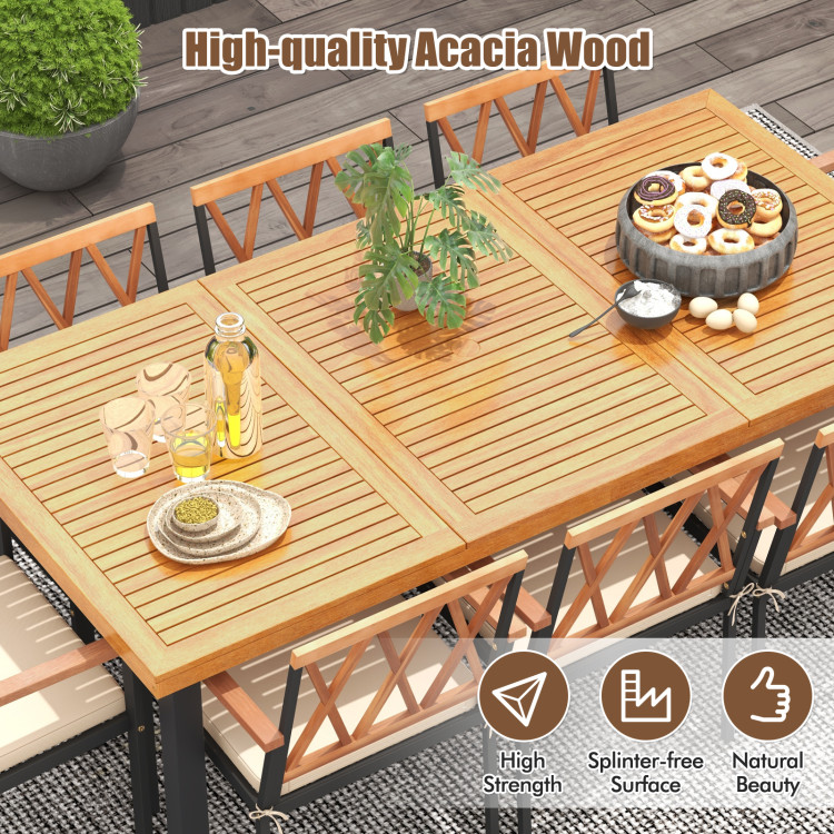 9 Pieces Patio Dining Set 39.5 Inch Acacia Wood Table with Umbrella Hole and 22.5-Inch Wide Chairs - Image 6