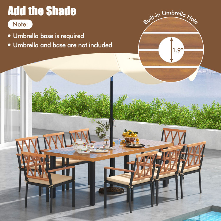 9 Pieces Patio Dining Set 39.5 Inch Acacia Wood Table with Umbrella Hole and 22.5-Inch Wide Chairs - Image 7