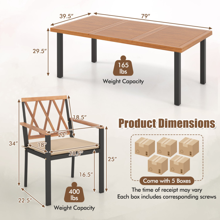 9 Pieces Patio Dining Set 39.5 Inch Acacia Wood Table with Umbrella Hole and 22.5-Inch Wide Chairs - Image 5
