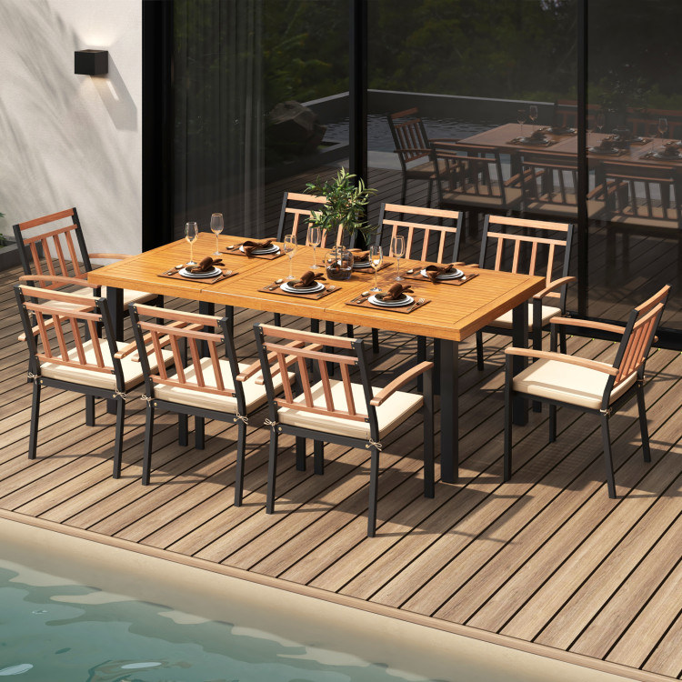 9 Pieces Patio Dining Set 39.5 Inch Acacia Wood Table with Umbrella Hole and 24-Inch Wide Chairs - Image 2