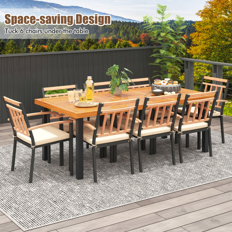9 Pieces Patio Dining Set 39.5 Inch Acacia Wood Table with Umbrella Hole and 24-Inch Wide Chairs - Image 3