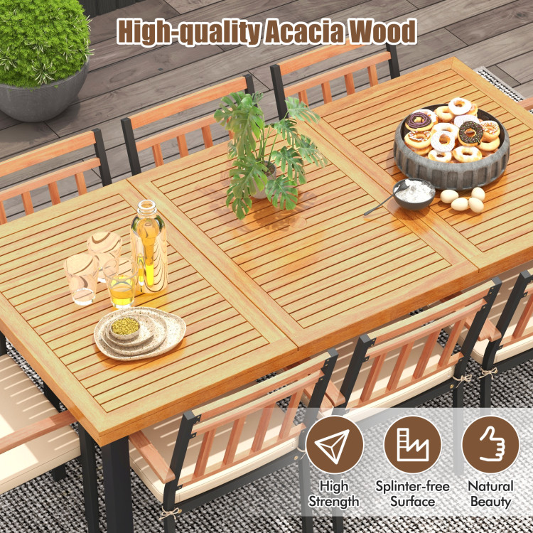 9 Pieces Patio Dining Set 39.5 Inch Acacia Wood Table with Umbrella Hole and 24-Inch Wide Chairs - Image 6