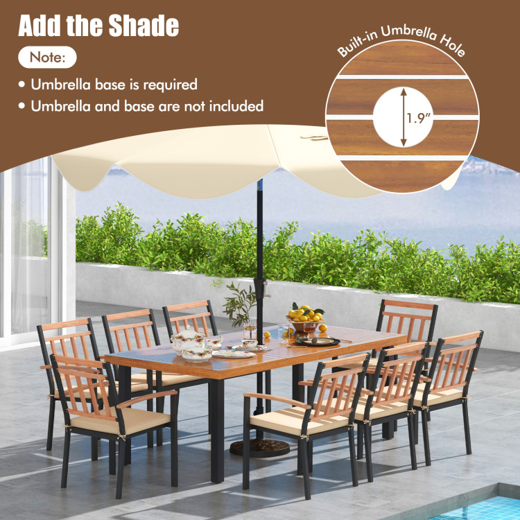 9 Pieces Patio Dining Set 39.5 Inch Acacia Wood Table with Umbrella Hole and 24-Inch Wide Chairs - Image 7