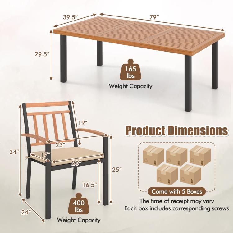 9 Pieces Patio Dining Set 39.5 Inch Acacia Wood Table with Umbrella Hole and 24-Inch Wide Chairs - Image 5
