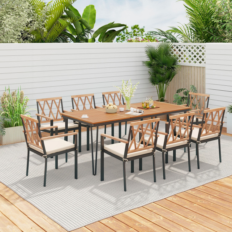 9-Piece Patio Dining Set 35.5 Inch Acacia Wood Table with Umbrella Hole and 22.5-Inch Wide Chairs - Image 2