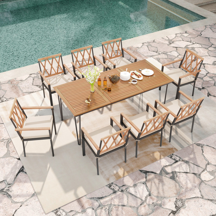 9-Piece Patio Dining Set 35.5 Inch Acacia Wood Table with Umbrella Hole and 22.5-Inch Wide Chairs - Image 3