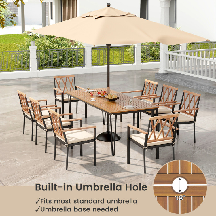 9-Piece Patio Dining Set 35.5 Inch Acacia Wood Table with Umbrella Hole and 22.5-Inch Wide Chairs - Image 6