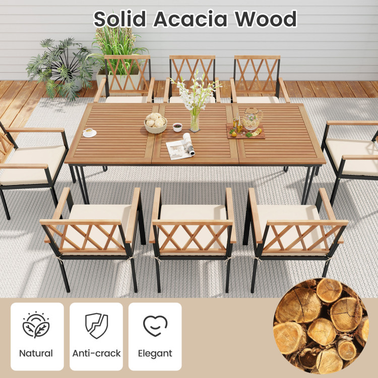 9-Piece Patio Dining Set 35.5 Inch Acacia Wood Table with Umbrella Hole and 22.5-Inch Wide Chairs - Image 7