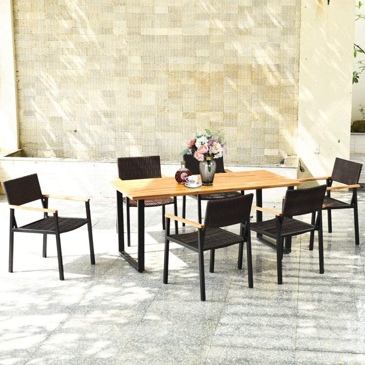 Patented 7 Pieces Outdoor Dining Set with Large Acacia Wood Table Top - Image 2