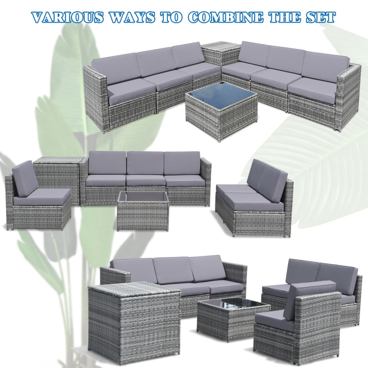 8 Pieces Wicker Sofa Rattan Dining Set Patio Furniture with Storage Table - Image 9
