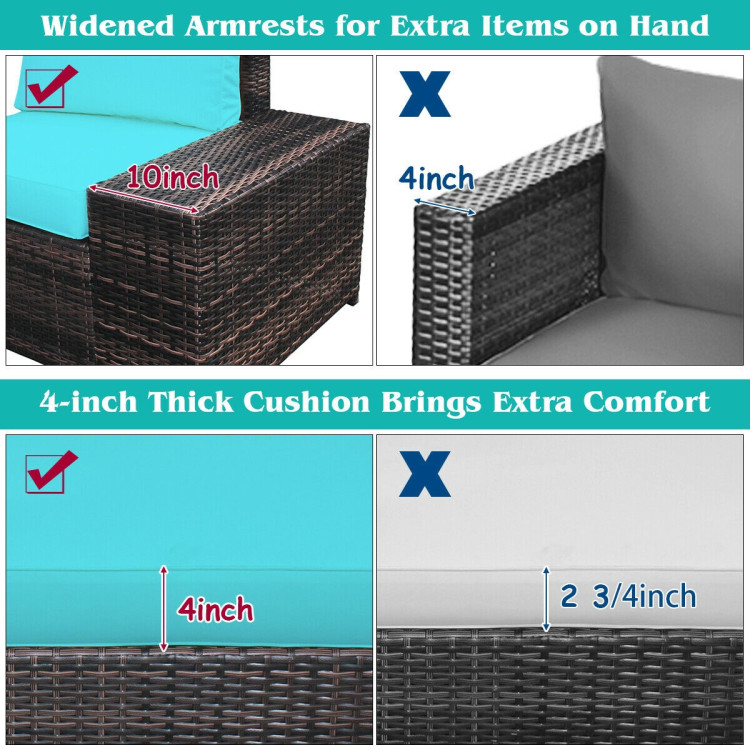 6 Piece Wicker Patio Sectional Sofa Set with Tempered Glass Coffee Table - Image 10