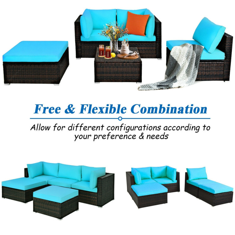 5 Pieces Patio Sectional Rattan Furniture Set with Ottoman Table - Image 7