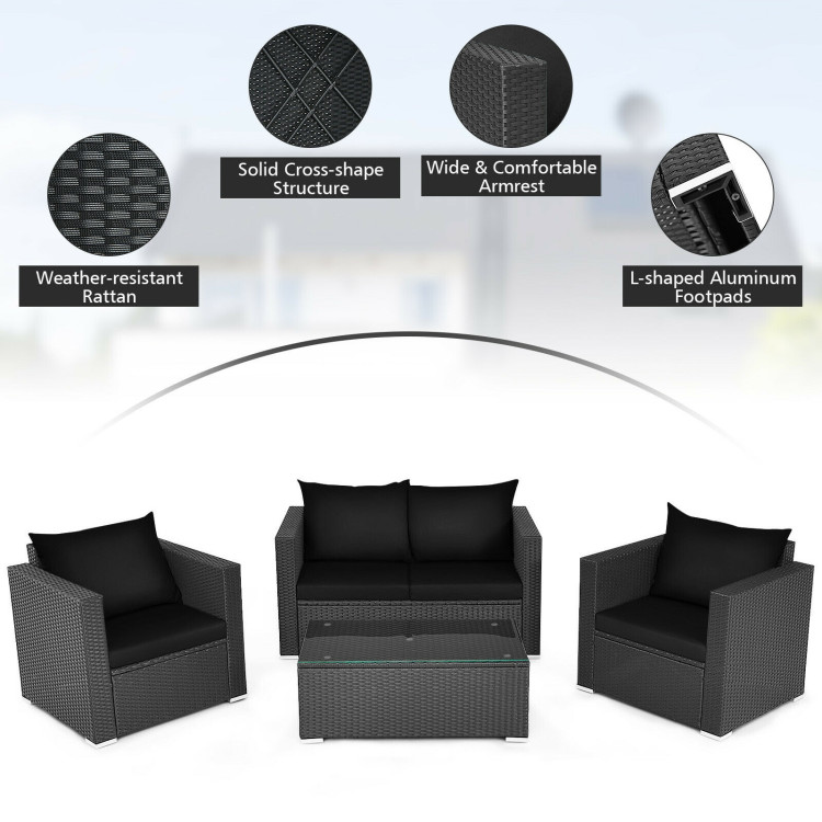 4 Pieces Patio Rattan Conversation Set with Padded Cushions - Image 9