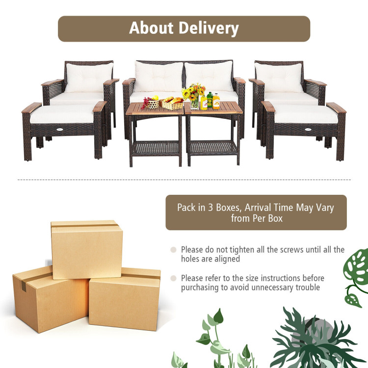 7 Pieces Patio Rattan Cushioned Conversation Furniture Set - Image 7