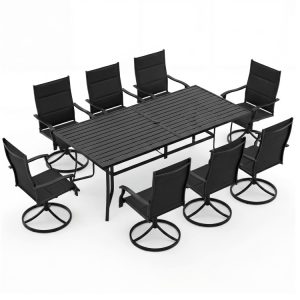 9-Piece Outdoor Dining Set for 8 with Umbrella Hole and 8 Chairs