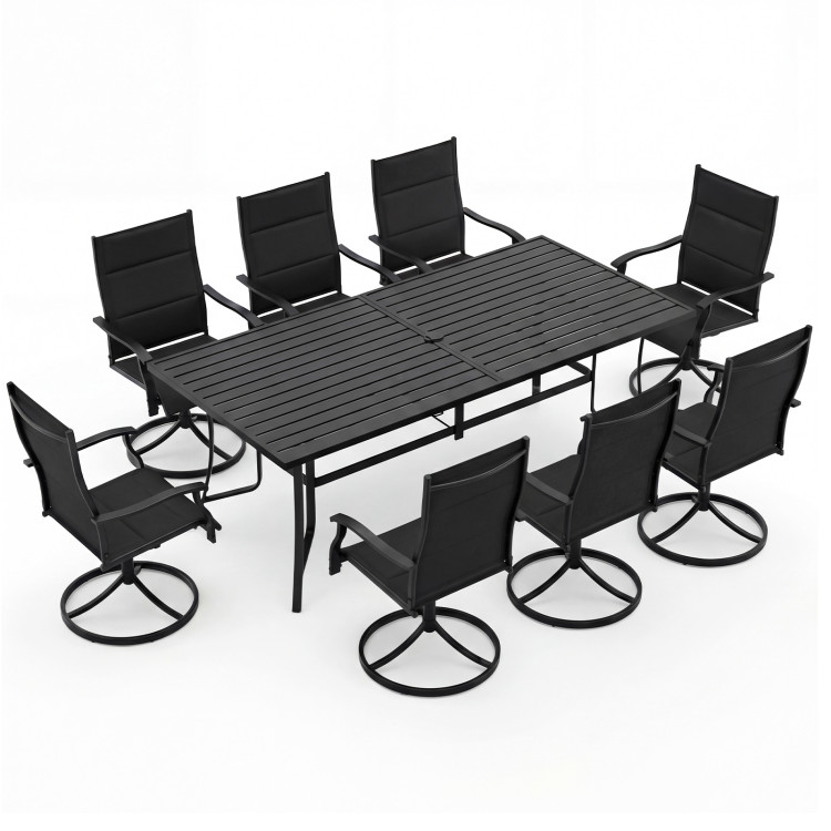 9-Piece Outdoor Dining Set for 8 with Umbrella Hole and 8 Chairs
