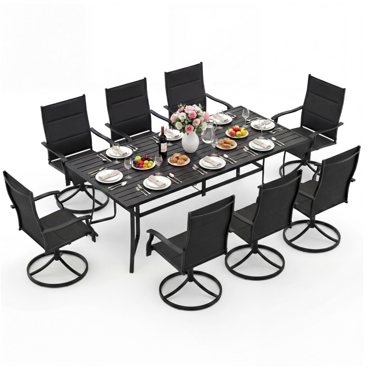 9-Piece Outdoor Dining Set for 8 with Umbrella Hole and 8 Chairs - Image 3