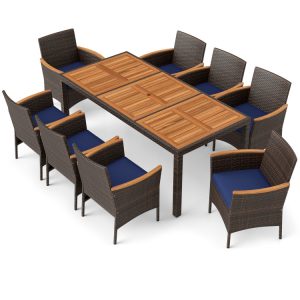 9 Piece Outdoor Dining Set with Acacia Wood Table Top