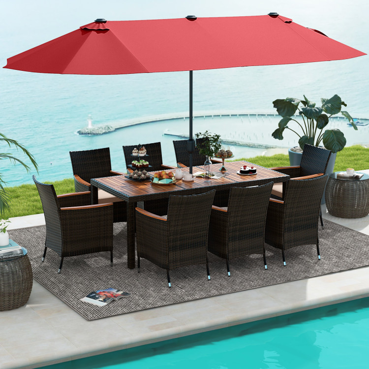 10 Piece Outdoor Dining Set with 15 Feet Double-Sided Twin Patio Umbrella - Image 2