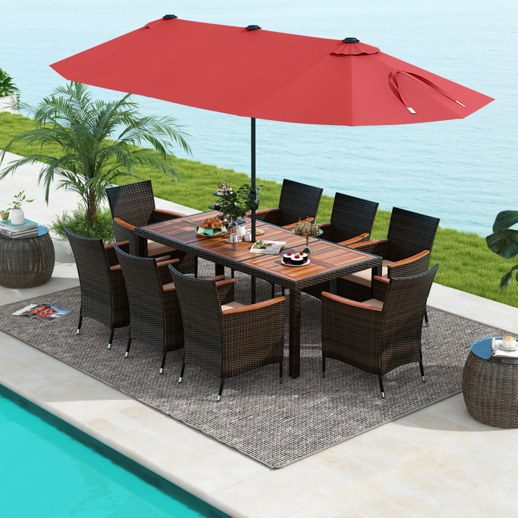 10 Piece Outdoor Dining Set with 15 Feet Double-Sided Twin Patio Umbrella - Image 3