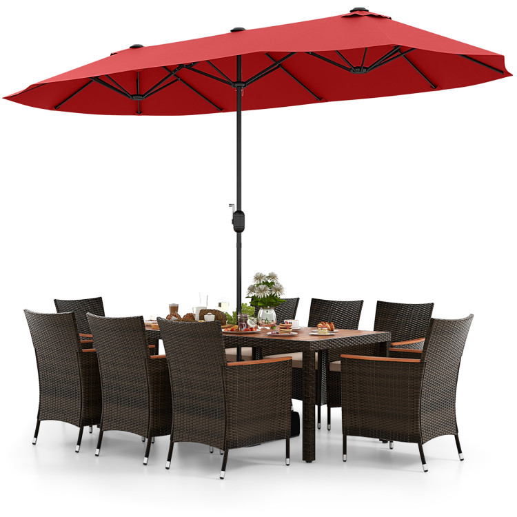 10 Piece Outdoor Dining Set with 15 Feet Double-Sided Twin Patio Umbrella - Image 4