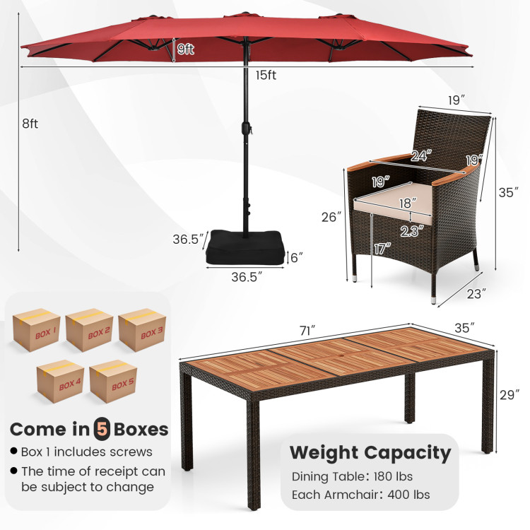 10 Piece Outdoor Dining Set with 15 Feet Double-Sided Twin Patio Umbrella - Image 5